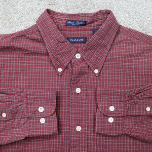 GANT Shirt Mens XL Red Micro Tartan 100% Cotton Long Sleeve Button Down